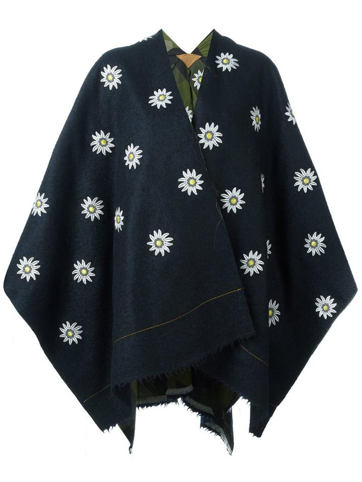 Ermanno Gallamini Embroidered Daisy Cape, Women's, Blue, Cotton/polyester/viscose/virgin Wool