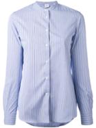 Aspesi - Grandad Collar Striped Shirt - Women - Cotton - 38, Blue, Cotton