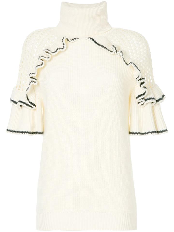 Self-portrait Ruffle Trim Knitted Top - White