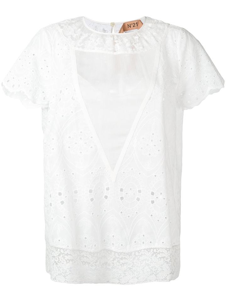 No21 - Embroidered Blouse - Women - Silk/cotton/polyester - 40, Women's, White, Silk/cotton/polyester