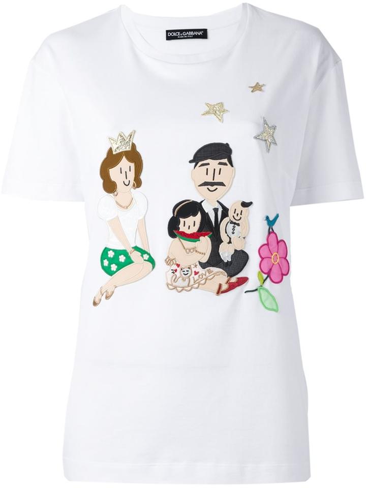 Dolce & Gabbana 'family Patch' T-shirt, Women's, Size: 42, White, Cotton/silk