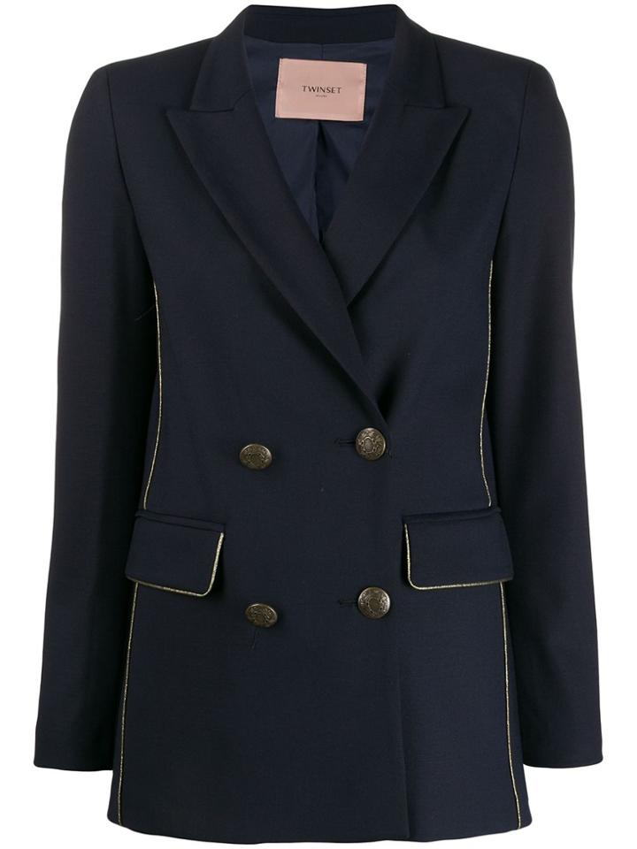 Twin-set Double-breasted Piped Blazer - Blue