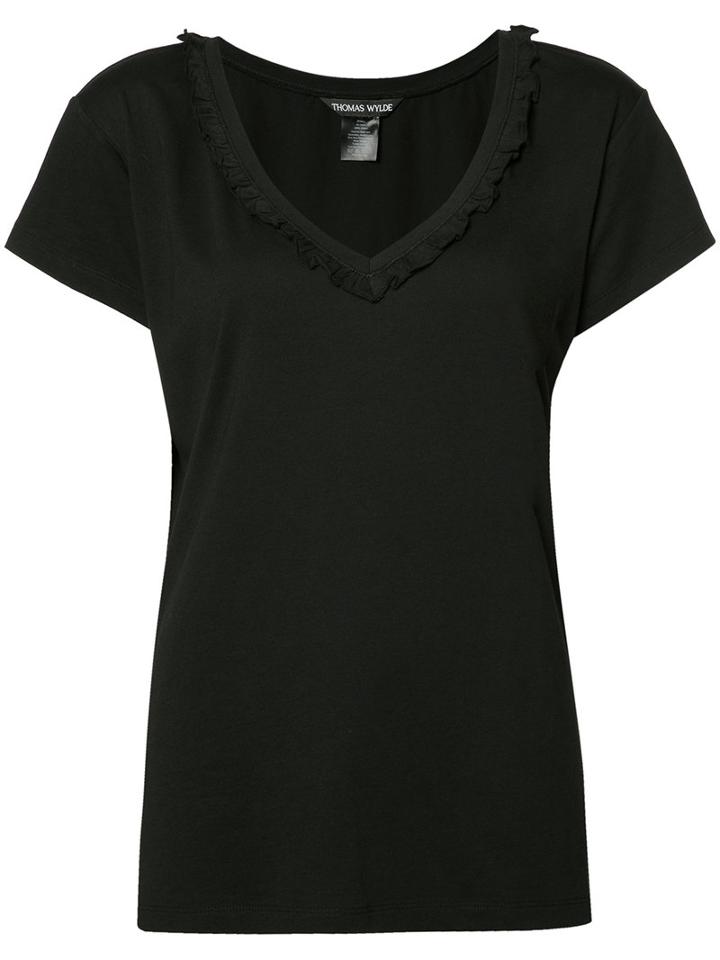 Thomas Wylde Cindy Ruffled Trim T-shirt, Women's, Size: Large, Black, Cotton