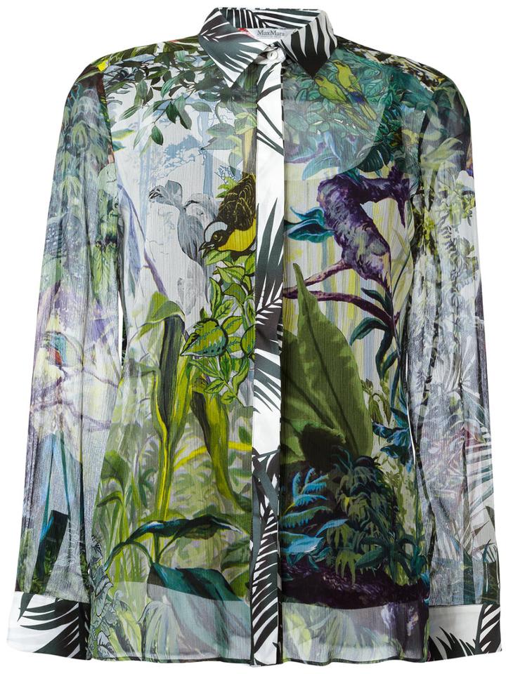 Max Mara Floral Print Shirt, Women's, Size: 40, Green, Silk/viscose/spandex/elastane