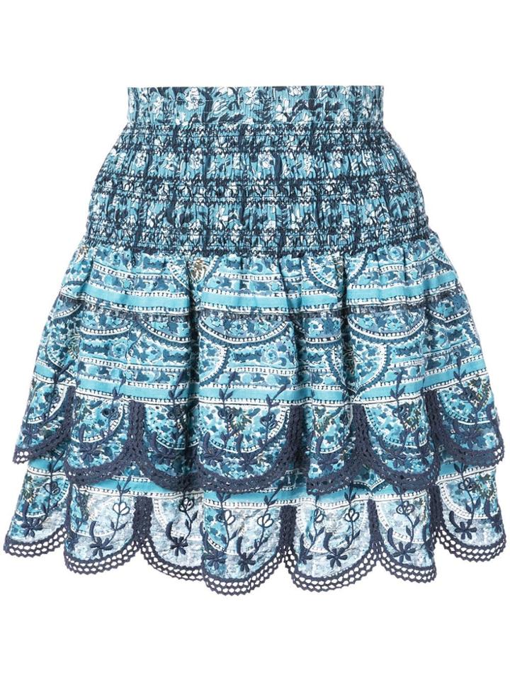 Sea Floral Print A-line Skirt - Blue