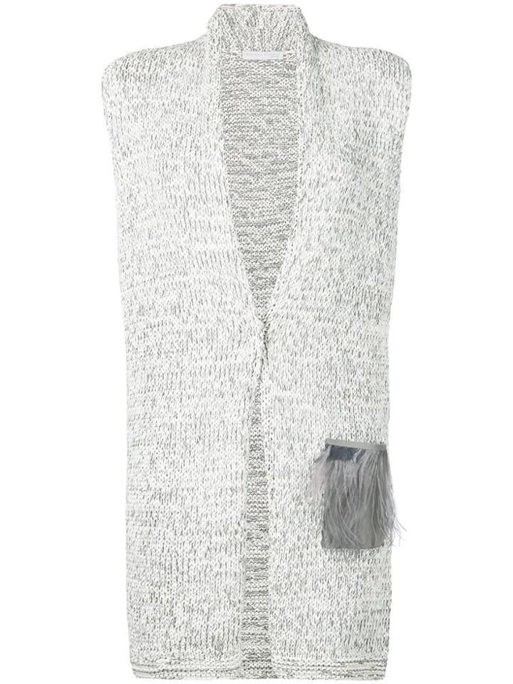 Fabiana Filippi Feathered Detail Sleeveless Cardigan - White
