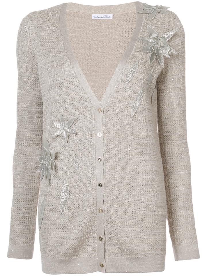 Oscar De La Renta Flower Embellished Cardigan - Yellow & Orange