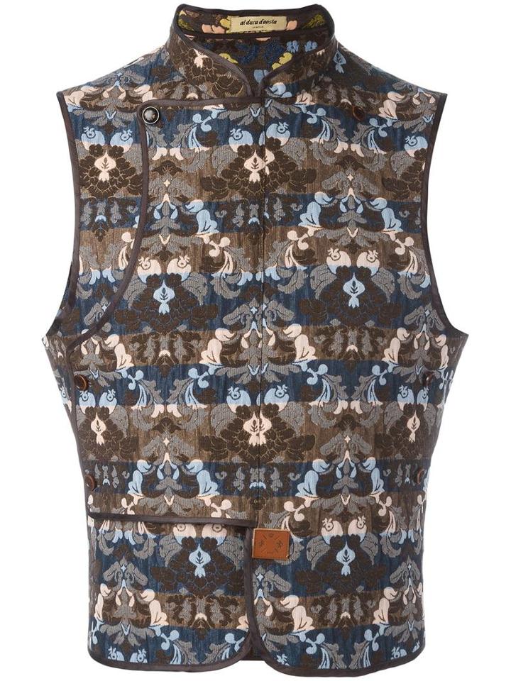 Al Duca D'aosta 1902 Patterned Sleeveless Waistcoat, Men's, Size: 48, Brown, Cotton/acetate/polyester