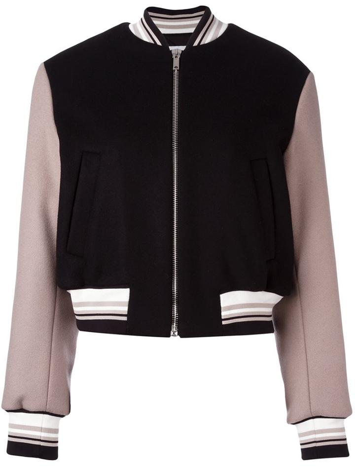 Msgm Embroidered Cropped Bomber Jacket, Women's, Size: 40, Black, Polyamide/viscose/wool