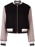 Msgm Embroidered Cropped Bomber Jacket, Women's, Size: 40, Black, Polyamide/viscose/wool