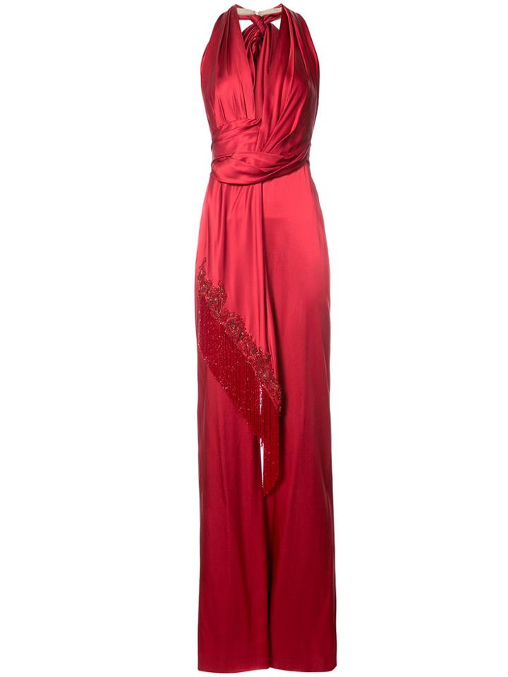 Marchesa Fringed Sash Flared Jumpsuit