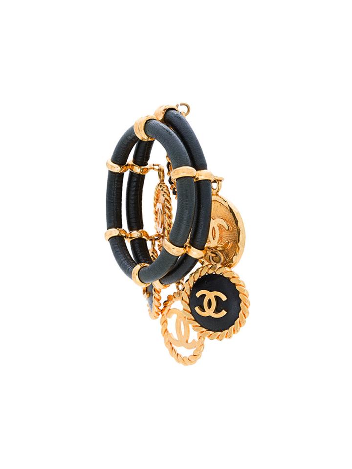 Chanel Vintage Cc Logo Medallion Bangle - Black