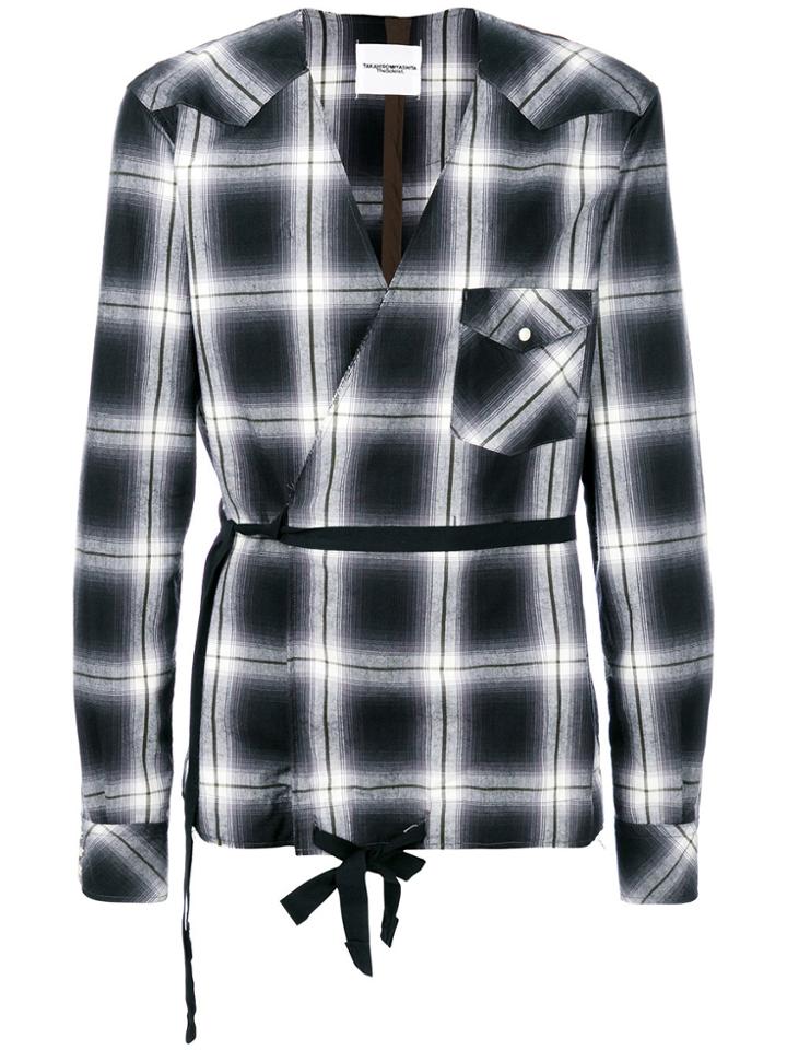 Takahiromiyashita The Soloist Collarless Checkered Print Wrap Shirt -