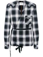 Takahiromiyashita The Soloist Collarless Checkered Print Wrap Shirt -