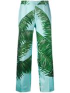 F.r.s For Restless Sleepers - Palm Print Loose Fit Trousers - Women - Silk - M, Blue, Silk