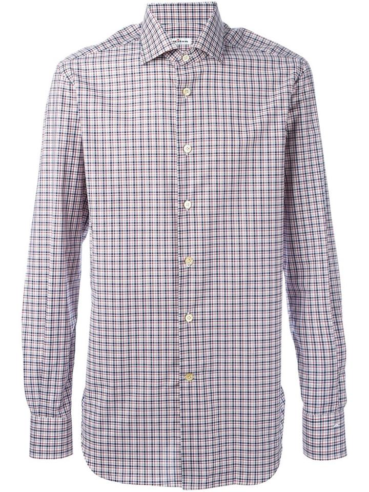 Kiton Checked Print Shirt, Men's, Size: 38, Blue, Cotton