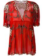 Jucca - Floral Embroidery Sheer Blouse - Women - Cotton/viscose - 40, Red, Cotton/viscose