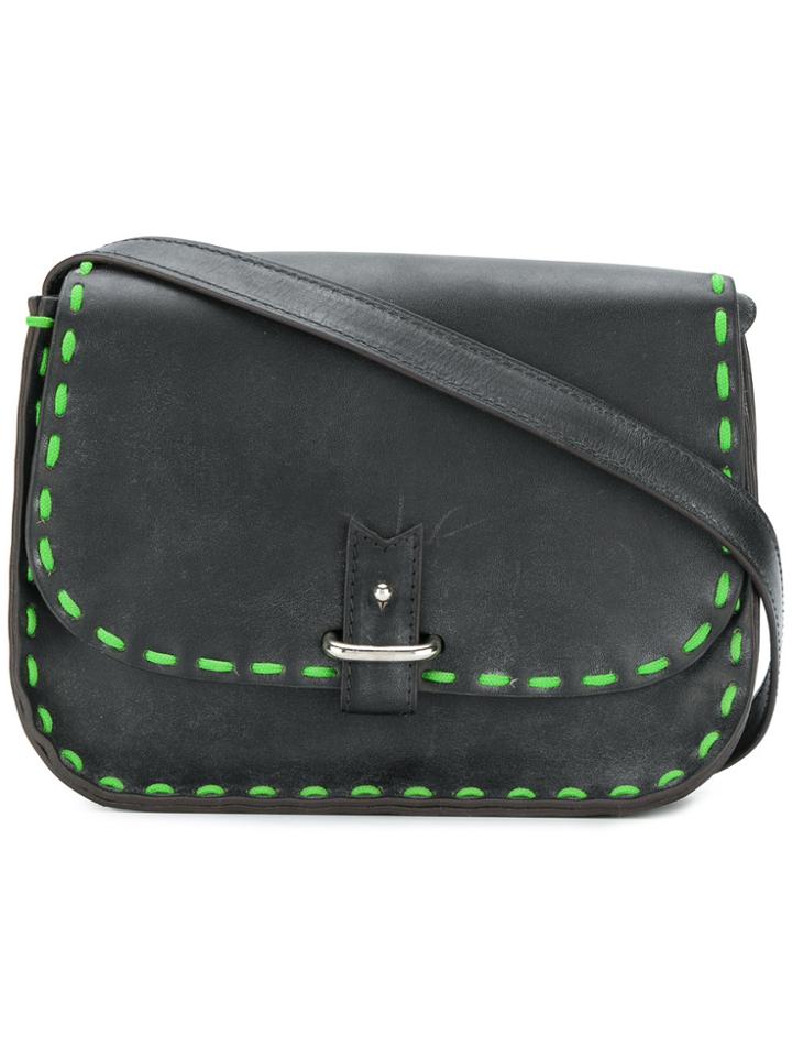 La Contrie Contrast Piped Trim Shoulder Bag - Black