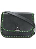 La Contrie Contrast Piped Trim Shoulder Bag - Black
