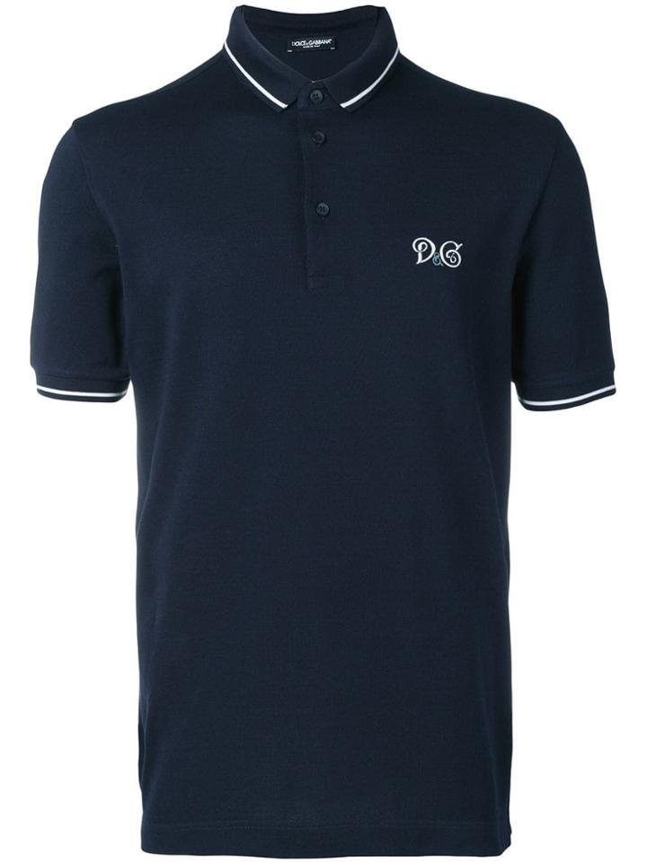 Dolce & Gabbana Logo Embroidered Polo Shirt - Blue