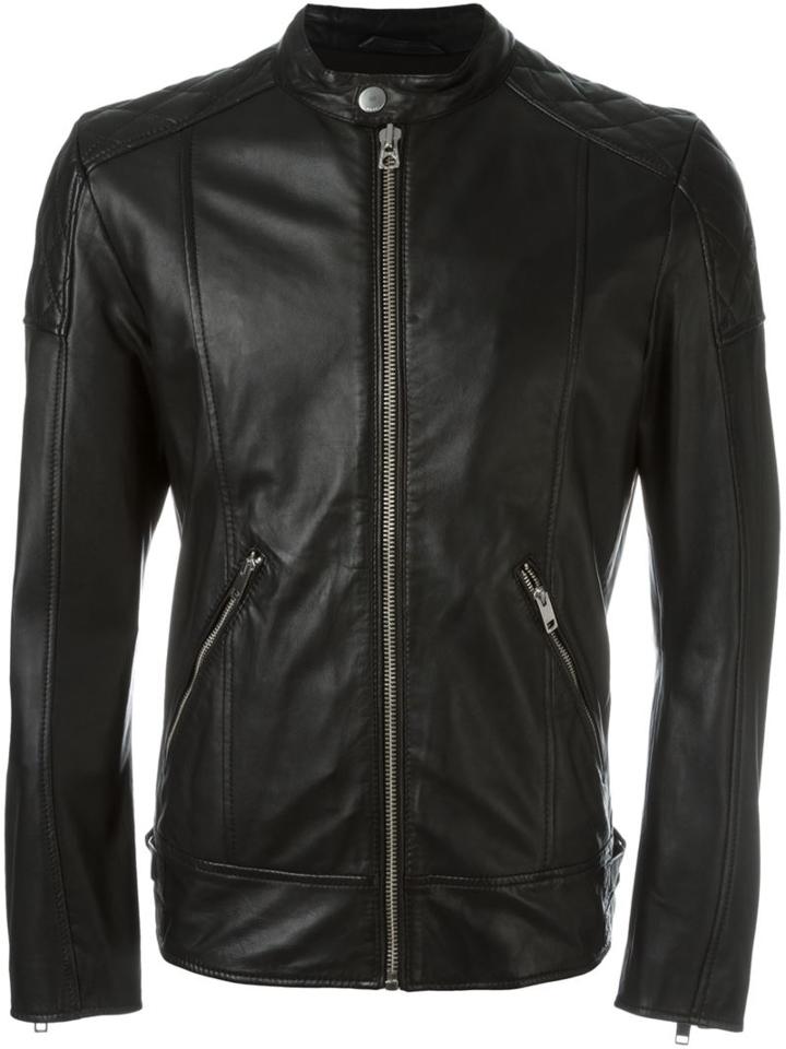 Diesel L Marton Quilted Detail Jacket, Men's, Size: Xl, Black, Sheep Skin/shearling/cotton/polyester