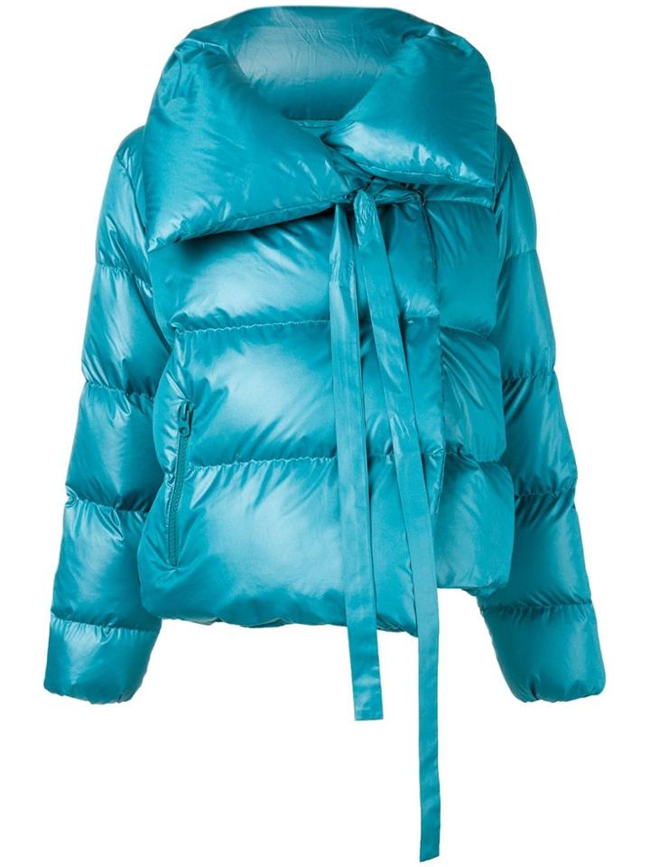 Bacon Oversized Lapel Puffer Jacket - Blue