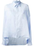 Y's - Cape Effect Shirt - Women - Linen/flax - 2, Women's, Blue, Linen/flax