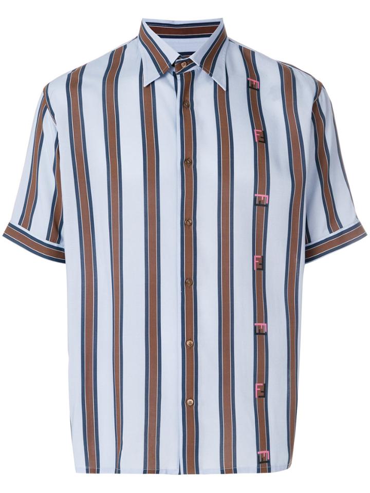 Fendi Ff Logo Striped Shirt - Blue
