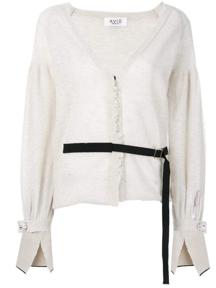Aviù Belted Jewel-embellished Cardigan - Nude & Neutrals