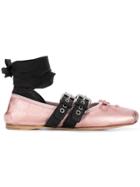 Miu Miu Ankle Ribbon Ballerinas - Pink & Purple