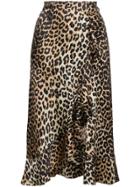 Ganni Leopard Print Silk Skirt - Brown