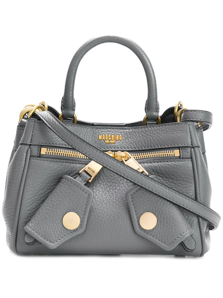 Moschino Small Logo Embossed Shoulder Bag - Grey