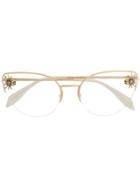 Alexander Mcqueen Eyewear Spider Appliqué Cat Eye Glasses - Gold