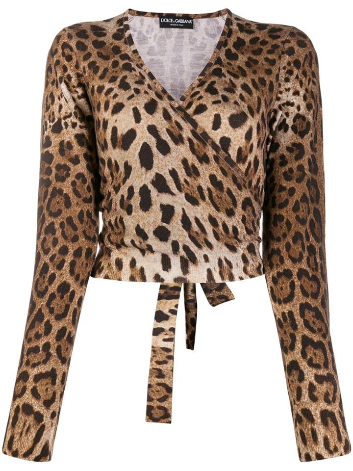 Dolce & Gabbana Leopard Print Wrap Jumper - Brown