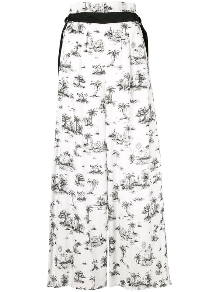 Loveless Palm Print Palazzo Pants - White