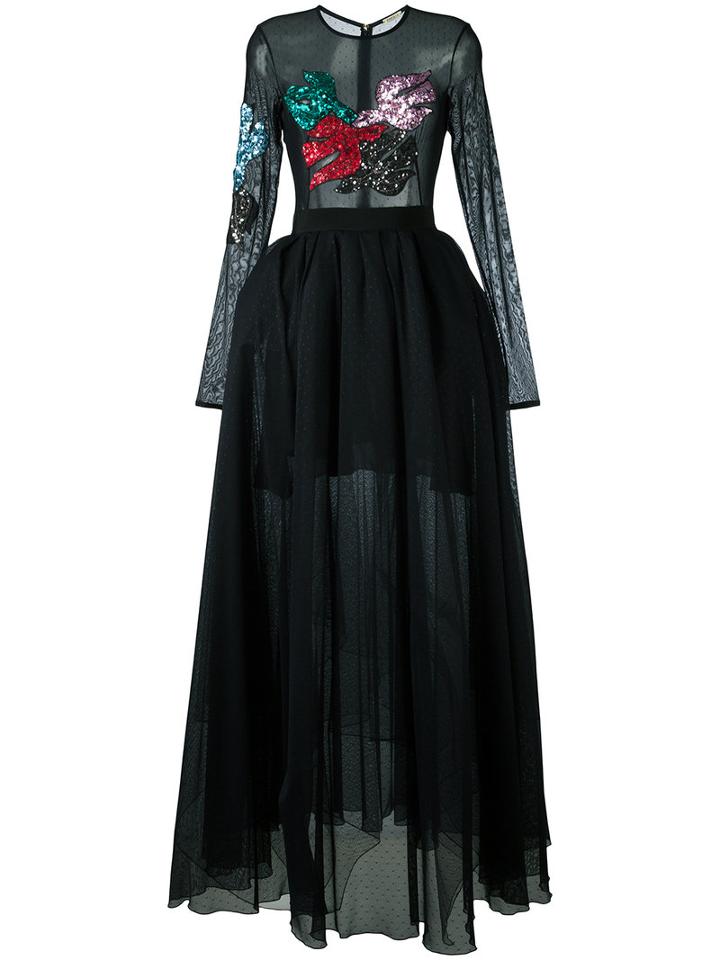 Daniele Carlotta Embellished Sheer Maxi Dress, Women's, Size: 42, Black, Polyamide/spandex/elastane/polyester