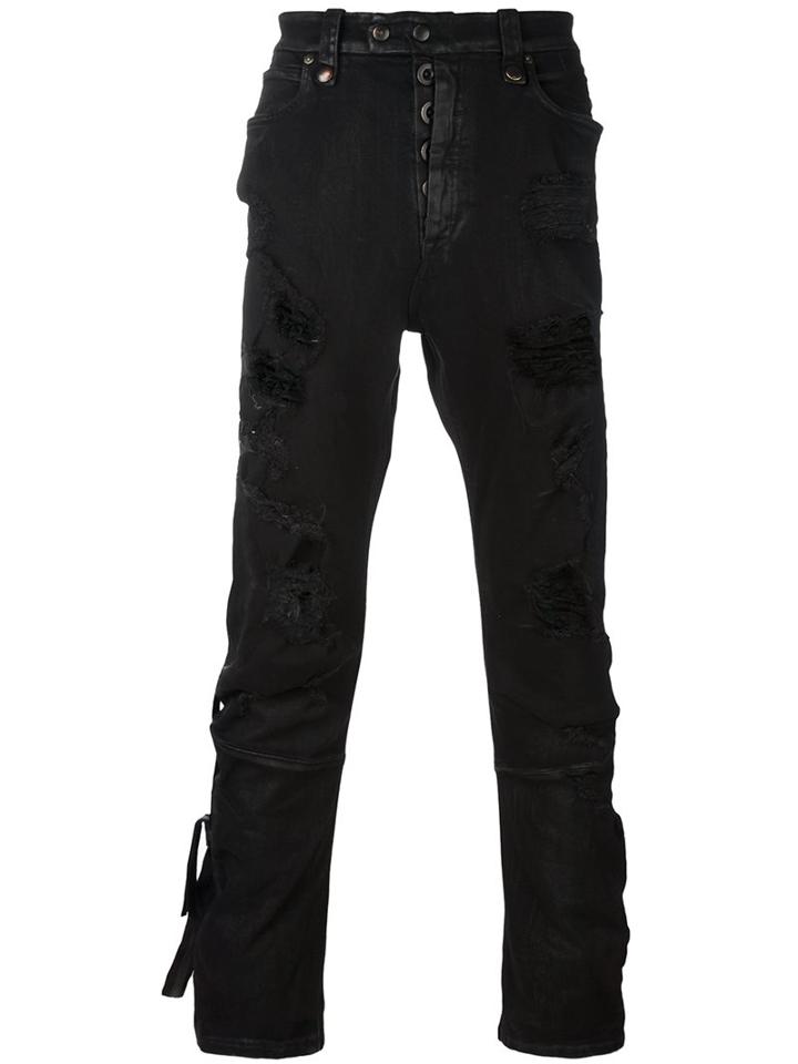 Unravel Destroyed Effect Skinny Jeans, Men's, Size: 30, Black, Polyester/cotton/spandex/elastane