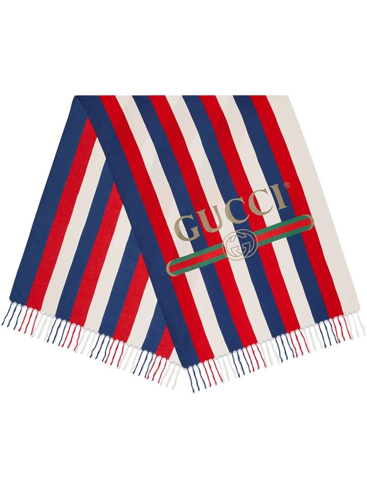 Gucci Sylvie Stripe Modal Silk Scarf - Blue