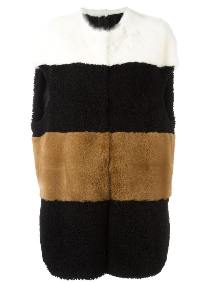 Blancha Colour Block Striped Sleeveless Coat