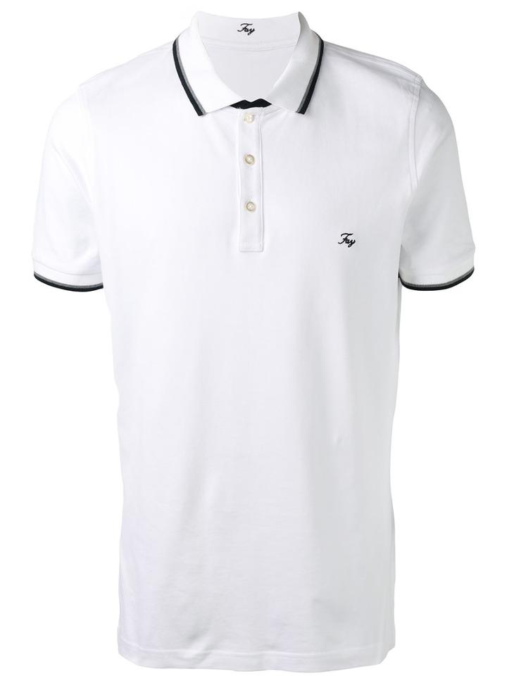 Fay Contrast Trim Logo Embroidered Polo Shirt, Men's, Size: Large, White, Cotton/spandex/elastane