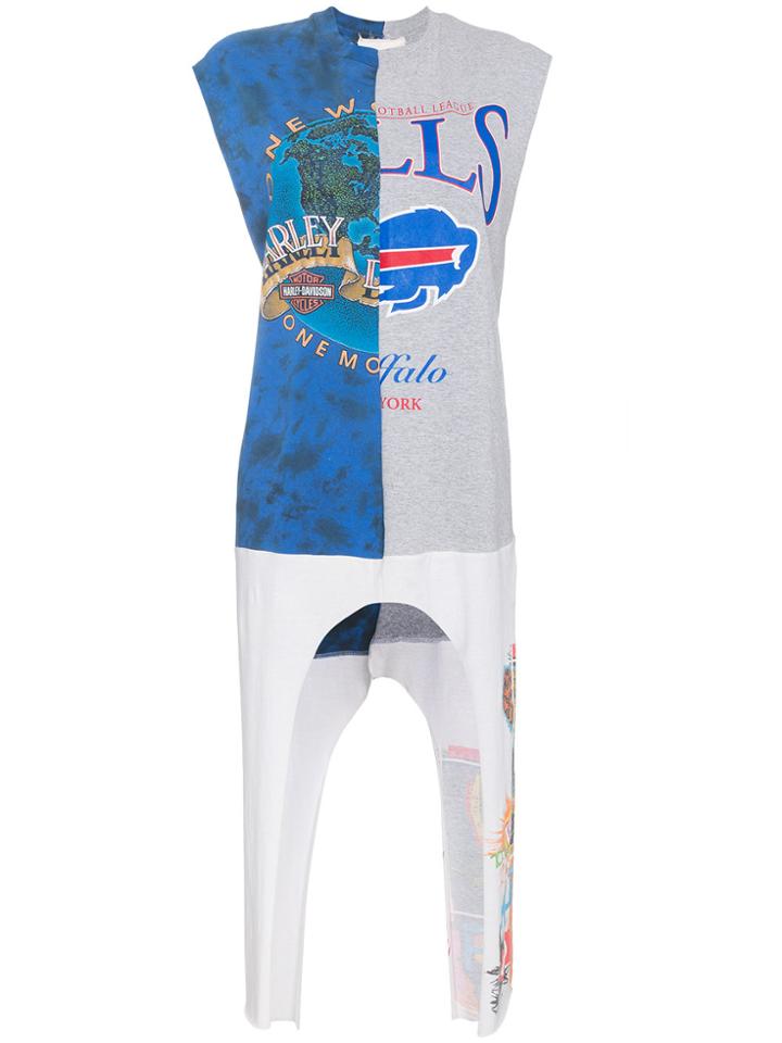Conner Ives Grey, Blue And White Reconstructed Sleeveless T-shirt