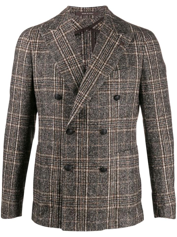 Tagliatore Double-breasted Plaid Blazer - Brown