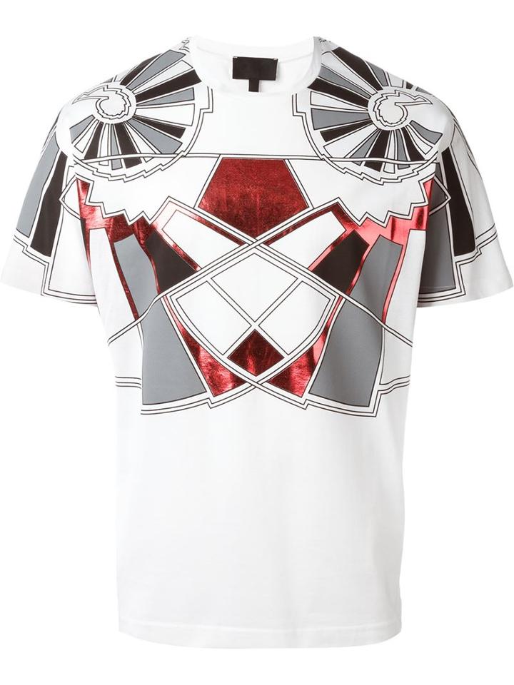 Les Hommes Geometric Print T-shirt, Men's, Size: L, White, Cotton