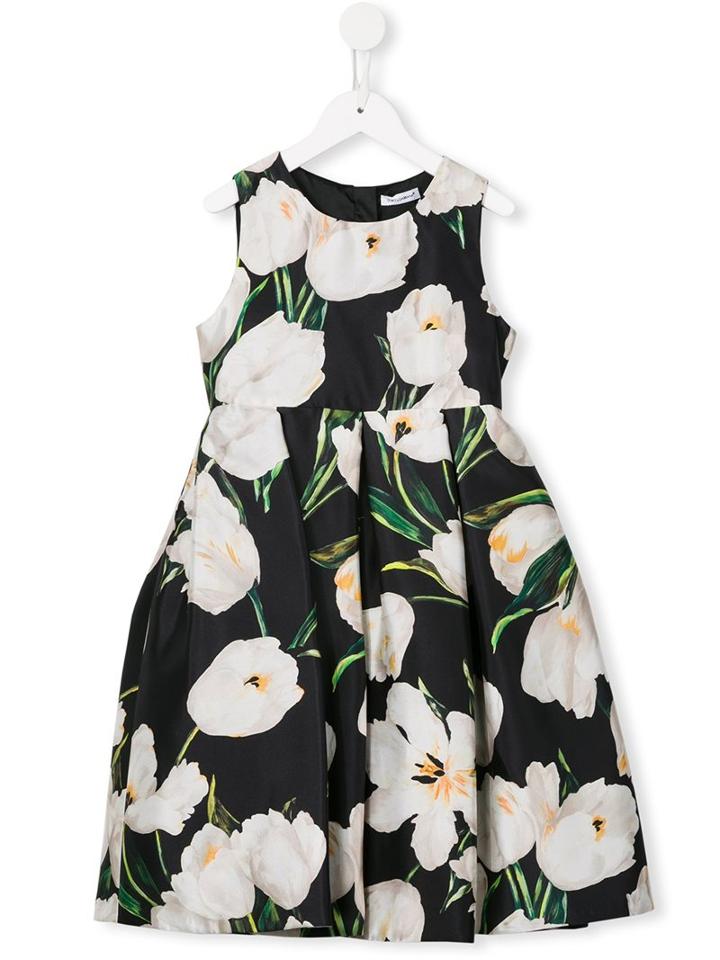 Dolce & Gabbana Kids Tulip Print Dress, Girl's, Size: 10 Yrs, Black