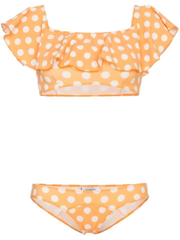Lisa Marie Fernandez Mira Polka Dot Print Flounce Bikini - Yellow &