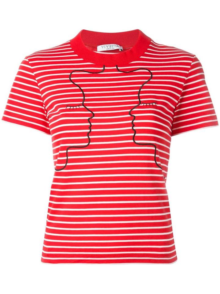 Vivetta Embroidered Striped T-shirt, Women's, Size: 42, Red, Cotton