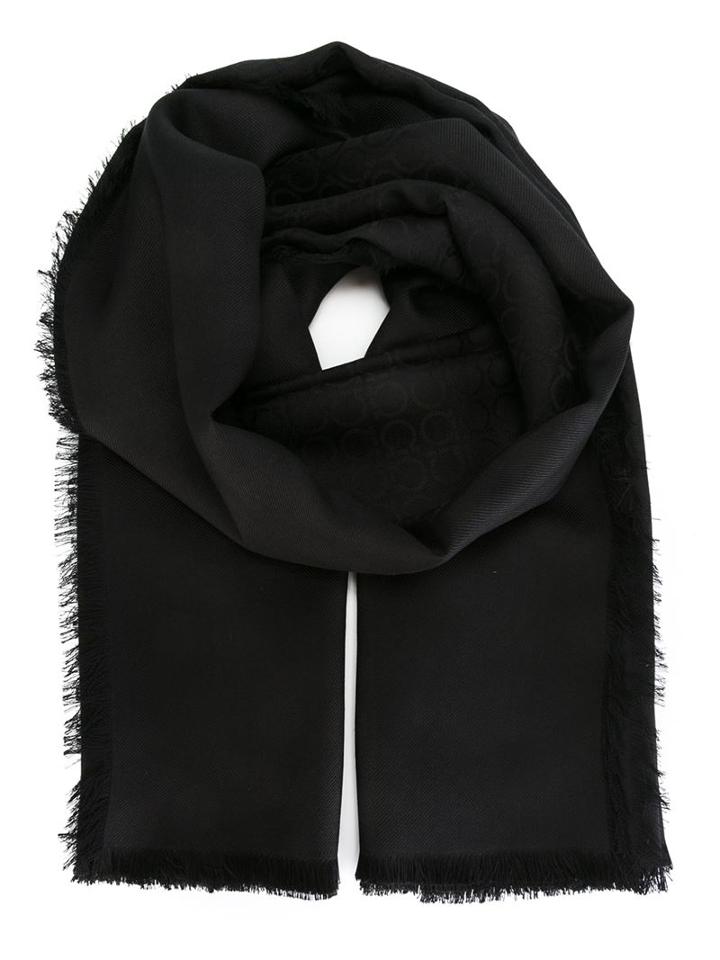 Salvatore Ferragamo Gancio Motif Scarf, Women's, Black, Silk/wool