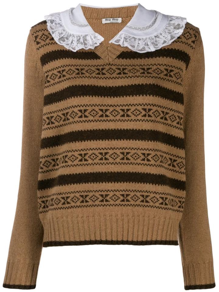 Miu Miu Ruffled Collar Intarsia Jumper - Brown