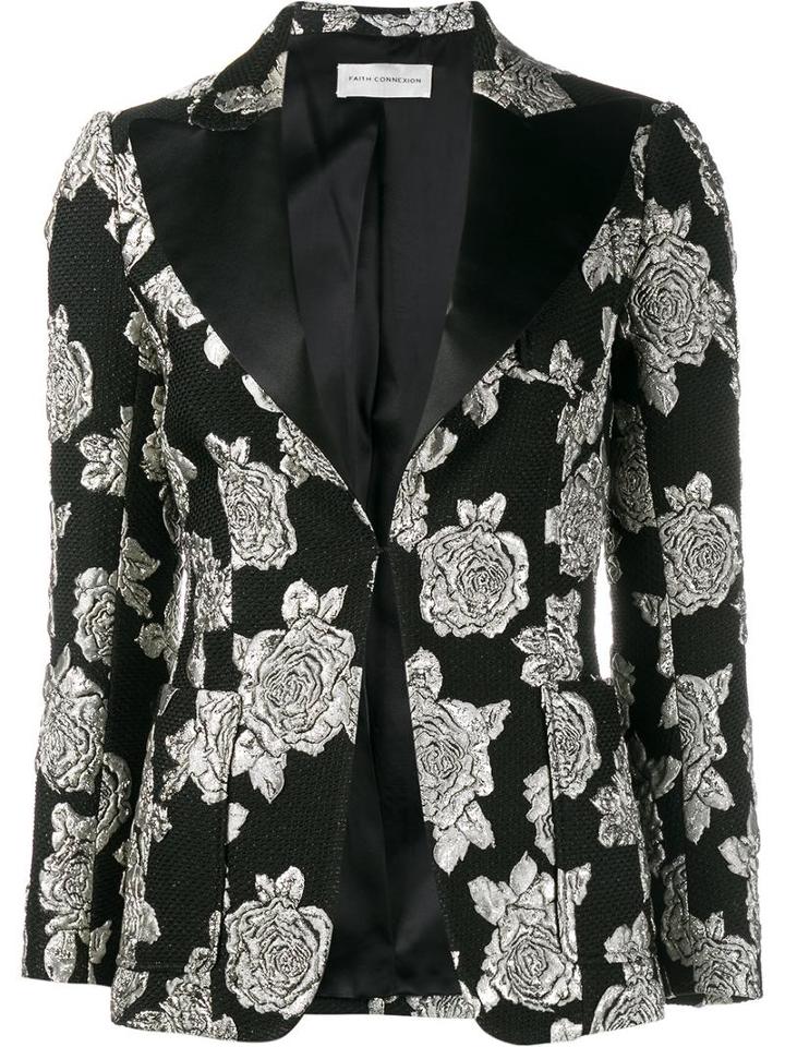 Faith Connexion Rose Cloqué Blazer, Women's, Size: 40, Black, Polyester/polyamide/silk/cupro