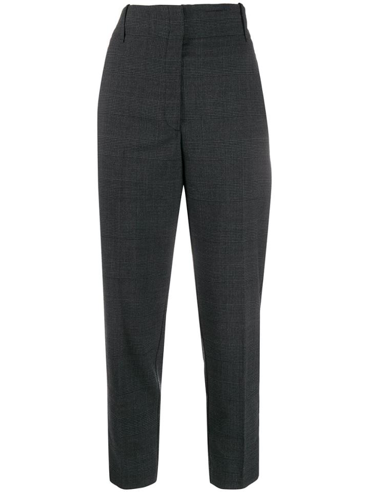 Pinko Cropped High-waist Plaid Trousers - Grey